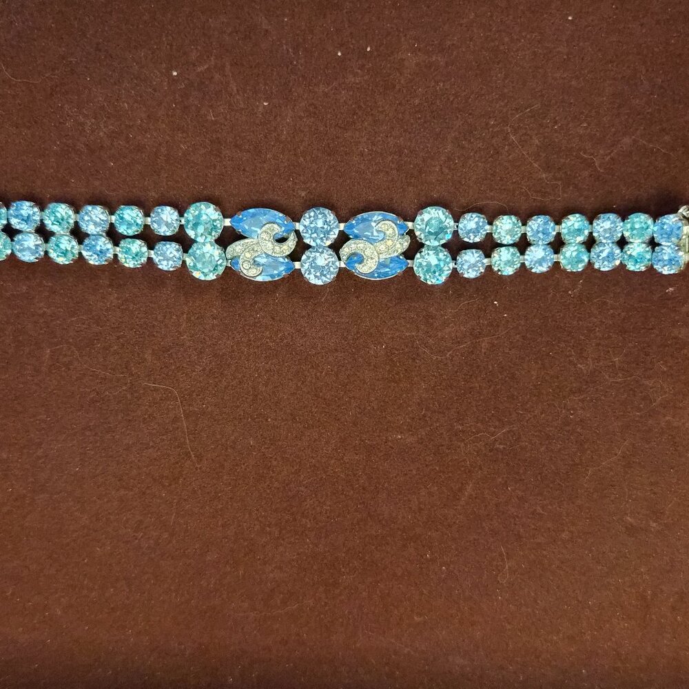 Signed Eisenberg Light Blue Rhinestone Bracelet 7.5” Vintage Jewelry
